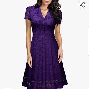 Miusol Women's Cap Sleeve Lace A-Line Dress, Large, Purple